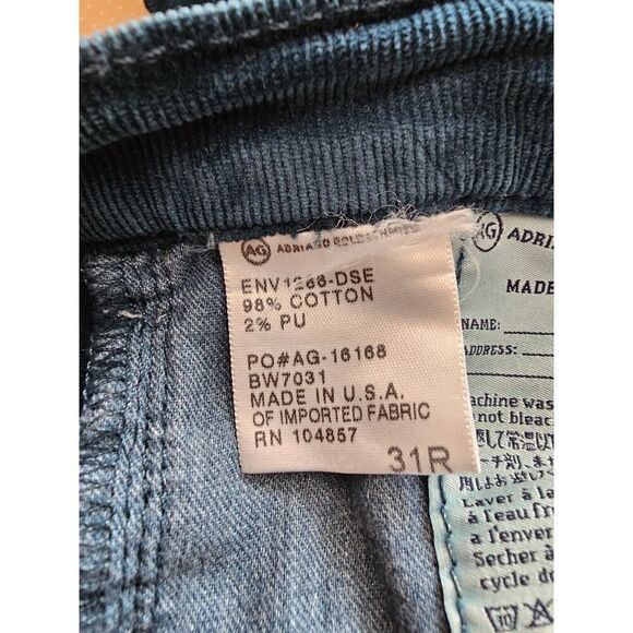 AG Adriano Goldschmied The Stevie Slim Straight Green Corduroy Pants 31x31 Men's - Picture 8 of 12